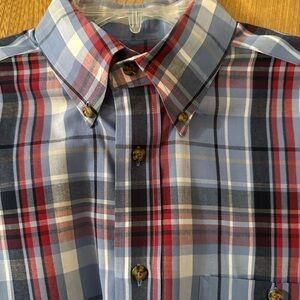 Roundtree & Yorke Men Blue Plaid Cotton/ Poly Easy Care Long Sleeve Dress Shirt